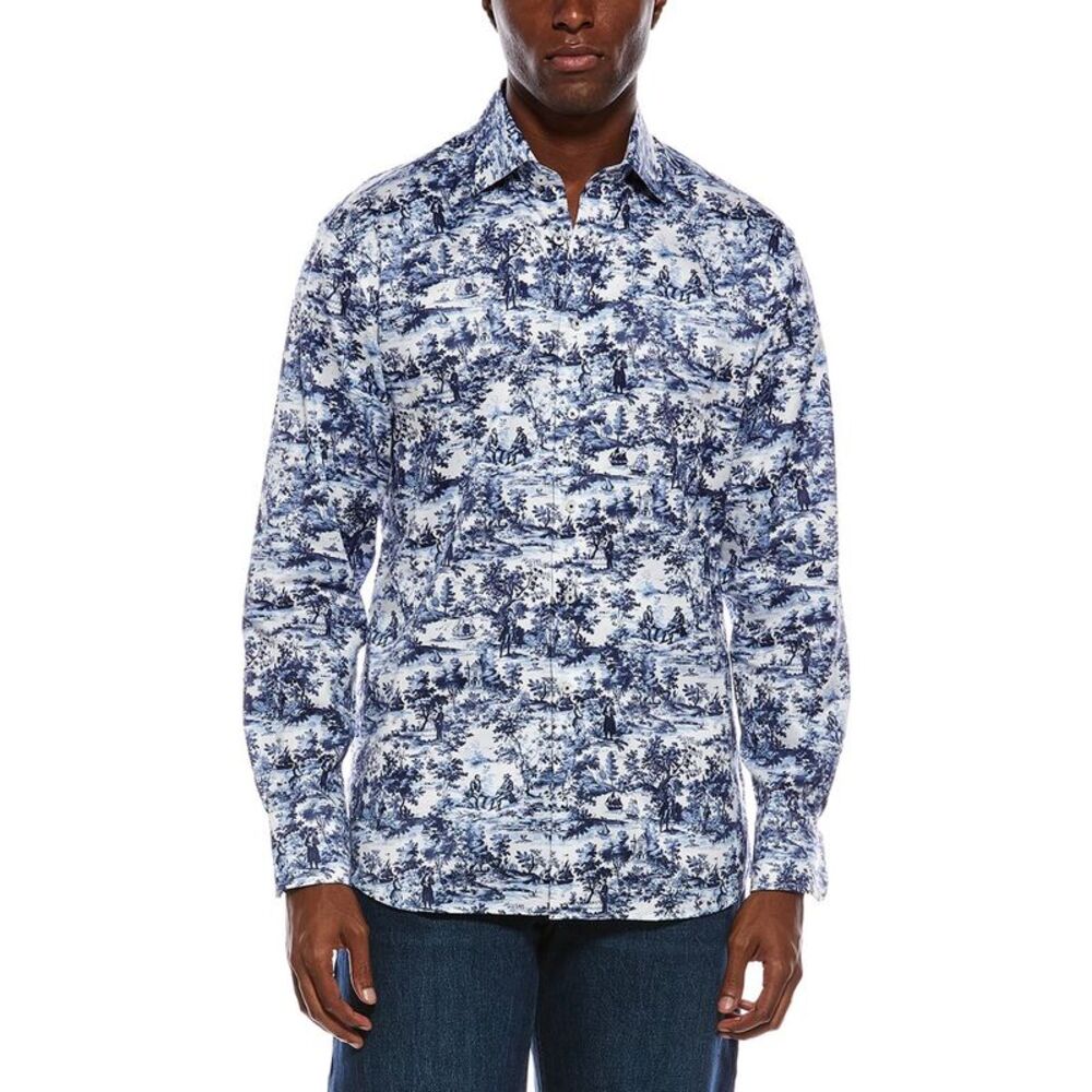 Eterna Mens  Premium Printed Twill Modern Fit Shirt, Blue